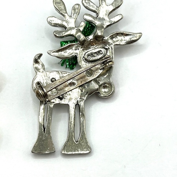 Vintage Christmas Brooch 5 Holly & Jingle Bells Santa Reindeer Tree Pin Lot - Picture 10 of 14
